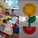 Kūrybinė veikla grupėje „Eglaitės“ – vaikai kuria trispalves gėles.
